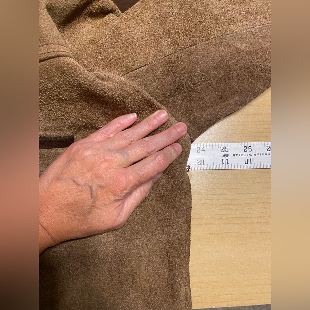 60s Handmade Mexican Suede Tunic Jacket Vintage Tan Large - Picture 9 of 16
